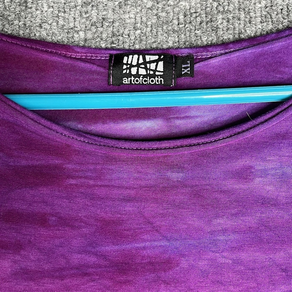 Art of Cloth Tunic Top XL Purple Blue Tie Dye Asymmetrical Lagenlook Festival - Picture 2 of 6